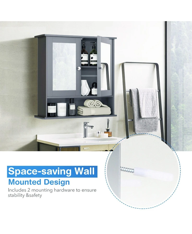 Sugift Bathroom Wall Mount Mirror Cabinet Organizer-Gray