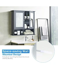 Sugift Bathroom Wall Mount Mirror Cabinet Organizer-Gray