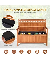 Sugift 33 Gallon Wooden Storage Bench with Liner for Patio Garden Porch