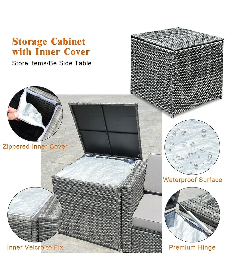 Sugift 8 Piece Wicker Sofa Rattan Dinning Set Patio Furniture with Storage Table-White