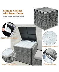 Sugift 8 Piece Wicker Sofa Rattan Dinning Set Patio Furniture with Storage Table-White