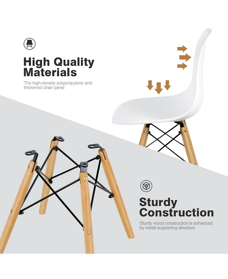 Sugift Set of 4 Modern Armless Dining Chairs Plastic Chairs with Wood Legs-White