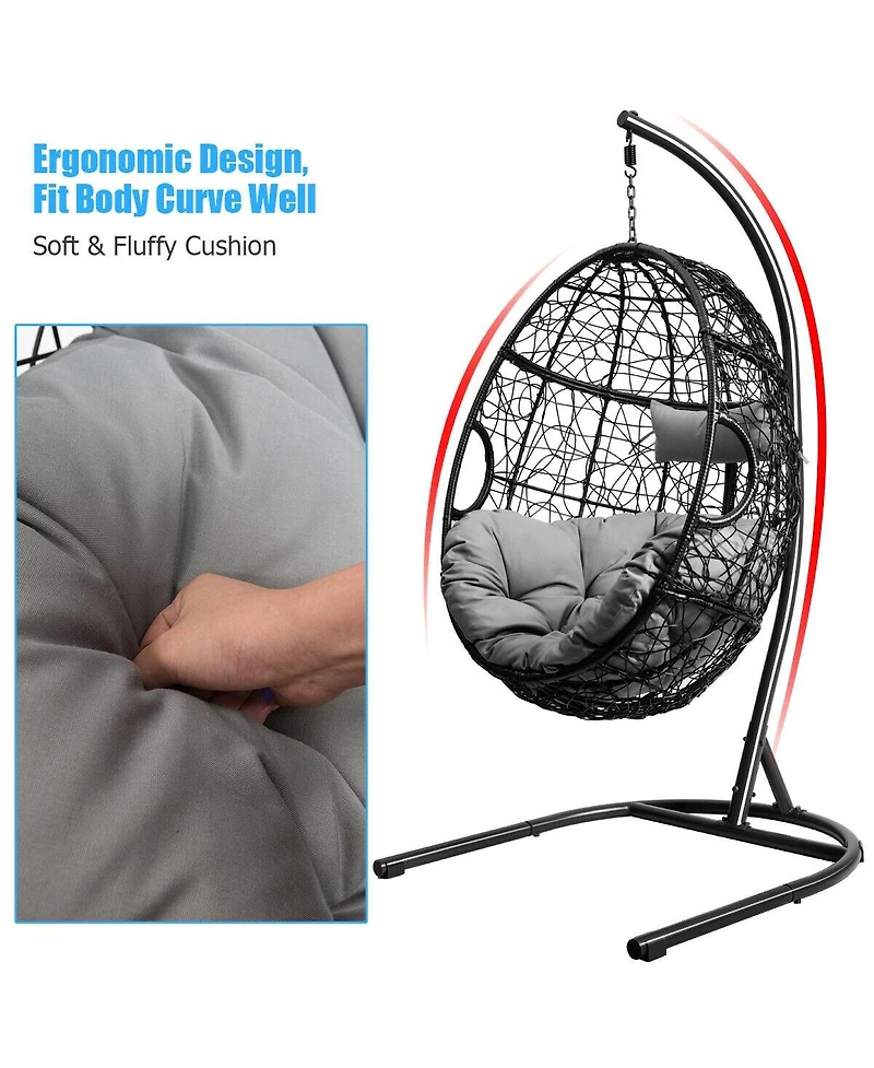 Sugift Hanging Cushioned Hammock Chair with Stand -Gray