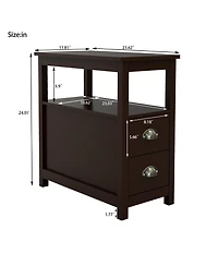Compact End Table Nightstand – Narrow Bedside Table with Drawers & Shelf for Bedroom or Sofa Side