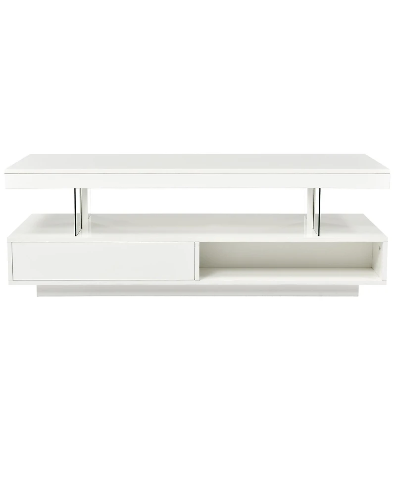 Contemporary Led Coffee Table – Lighted Center Table with Storage Drawers & Shelves for Home Interiors