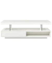 Contemporary Led Coffee Table – Lighted Center Table with Storage Drawers & Shelves for Home Interiors