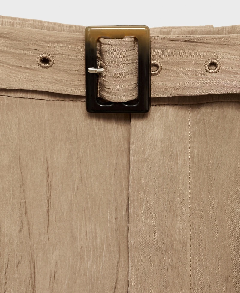 Mango Women's Belt Detail Textured Pants