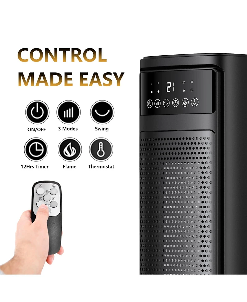 Sugift 1500W Oscillating Ceramic Tower Electric Space Heater with Remote Control