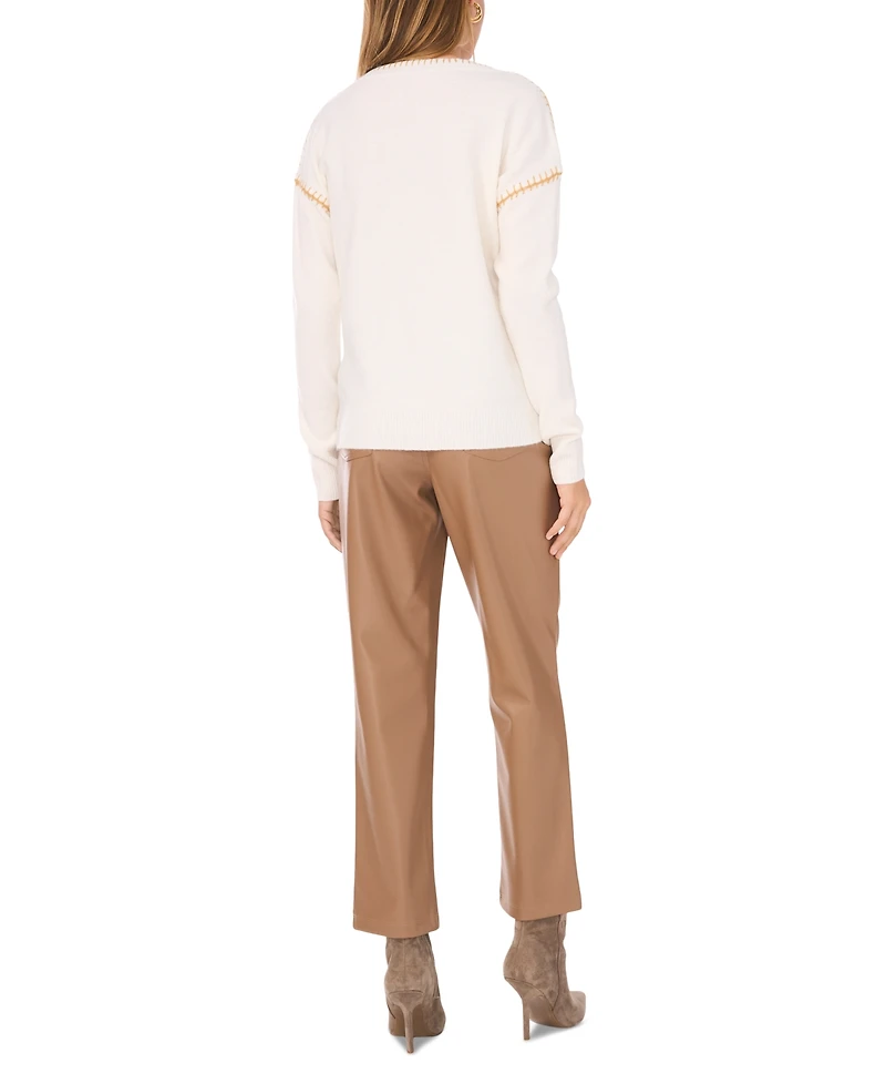 Vince Camuto Women's Whip-Stitch Trim V-Neck Sweater
