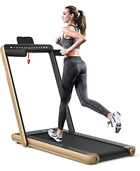 Hongge 2-in-1 Electric Motorized Health and Fitness Folding Treadmill with Dual Display and Speaker-Yellow