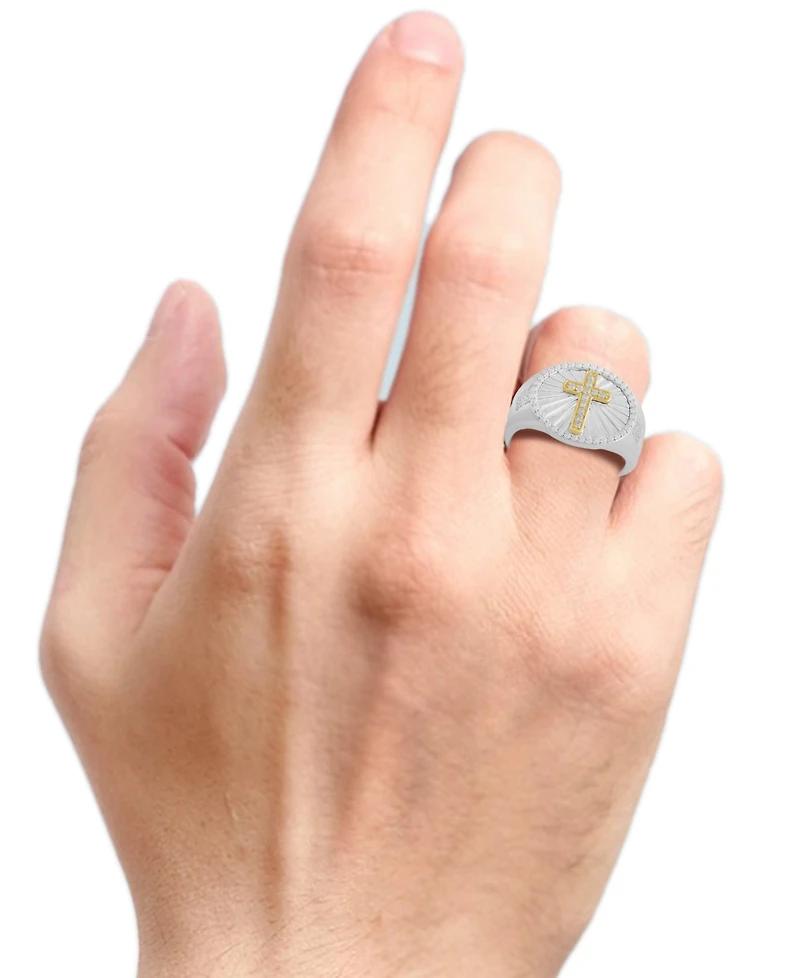 Men's Diamond Cross Oval Ring (1/2 ct. t.w.) in Sterling Silver & 18k Yellow Gold-Plated Sterling Silver