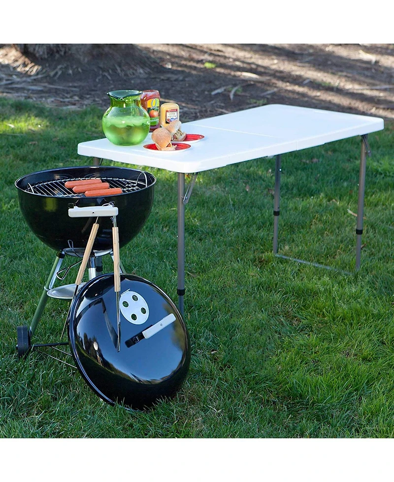 Sugift 4 ft. White Fold-in-Half Steel Outdoor Picnic Folding Table