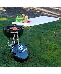 Sugift 4 ft. White Fold-in-Half Steel Outdoor Picnic Folding Table