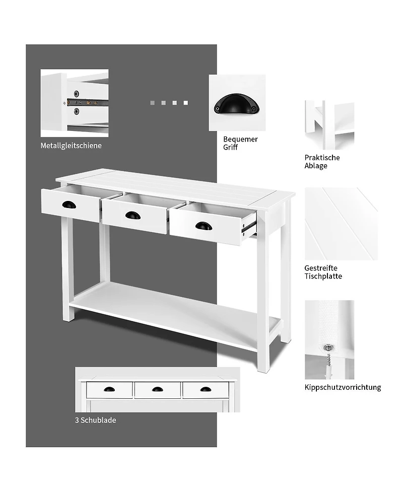 Sugift Wooden Console Table with 3 Drawers and 2-Tier Shelves