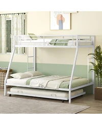 Sugift Twin Over Full Bunk Bed Frame with Trundle for Guest Room-White