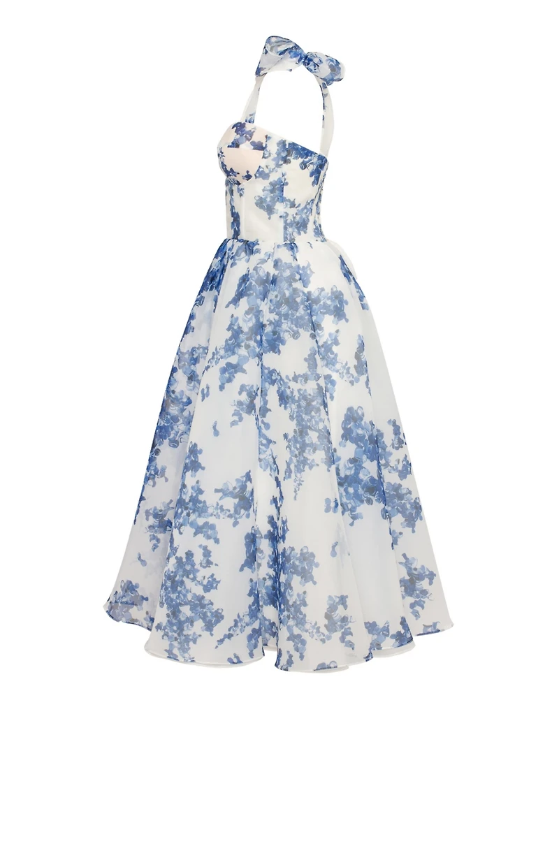 Milla Women's Charming Blue Hydrangea-Patterned Organza Midi Dress