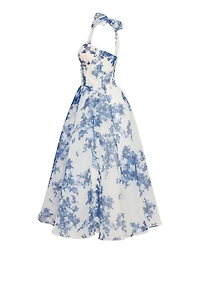 Milla Women's Charming Blue Hydrangea-Patterned Organza Midi Dress