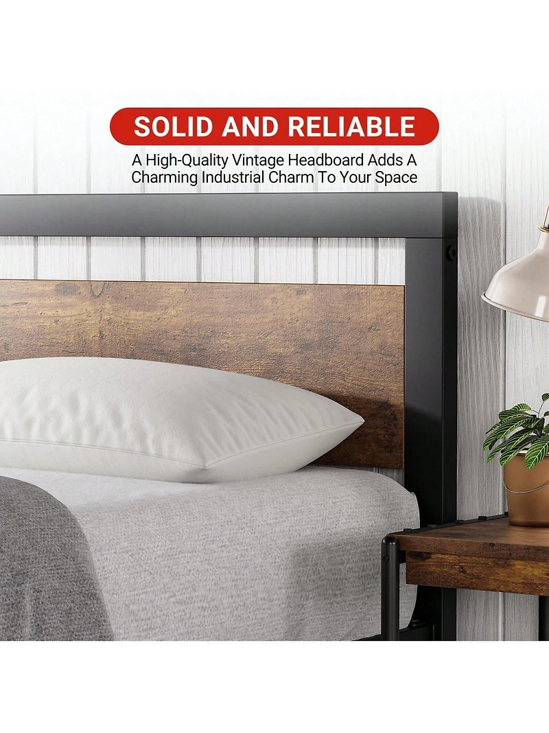 gaomon Bed Frame With Headboard, Industrial Platform Bedframe No Box Spring Needed