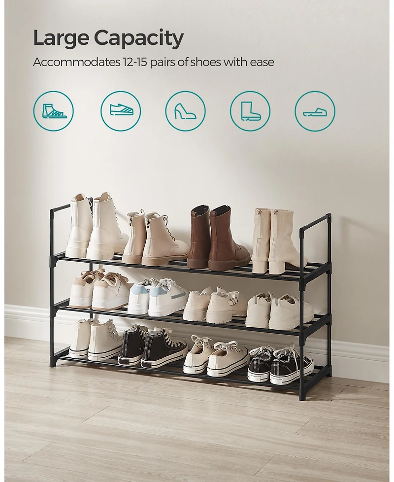 Songmics Home 10 Tier Shoe Shelf with Metal Frame & Non-Woven Fabric Shelves, Black