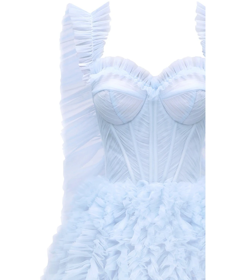 Milla Women's Light Blue All Ruffled Up Eveng Fluffy Dress