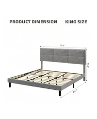 gaomon Full/Queen/King Bed Frame Upholstered Platform, Bed Frame With Square Velvet Headboard, Wooden Slats Support, Non-Slip And Noise-Free, No Box S