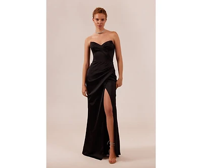 Milla Women's Strapless Eveng Gown With Thigh Slit