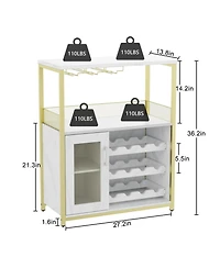 gaomon Wine Bar Cabinet with Detachable Wine Rack, Bar Rack Cabinet with Glass Holder and 1 Drawer, Mesh Door