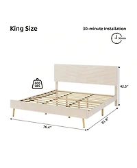 gaomon Full/Queen/King Upholstered Bed Frame, Velvet Frame Queen With Adjustable Headboard, Platform And Noise-Free, No
