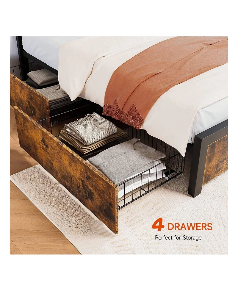 gaomon Full/Queen Bed Frame With 4 Drawers,Bed Frame With Storage, Full Metal Platform Bed Frame With Wood Headboard, Noise Free, No Box Spring Needed