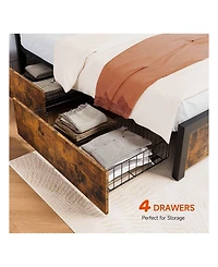 gaomon Full/Queen Bed Frame With 4 Drawers,Bed Frame With Storage, Full Metal Platform Bed Frame With Wood Headboard, Noise Free, No Box Spring Needed