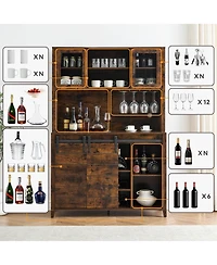 gaomon 70" Farmhouse Coffee Bar Wine Cabinet with Sliding Barn Doors and Storage