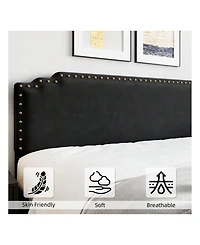 gaomon Full/Queen/King Bed Frame, Velvet Upholstered Platform Frame With Rivet Decor Headboard And Strong Wood Slat Support, No Box Spring Ne