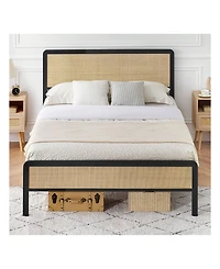 gaomon Bed Frame, Metal Bed Frame With Rattan Headboard And Footboard, Platform Bed Frame With Safe Rounded Corners, Under Bed Storage, Strong Metal S