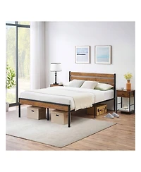 gaomon Full/Queen Bed Frame, Bed Frame With Wooeden Headboard And Footboard, Platform Bed Frame With Underbed Storage Space, Rustic Country Style