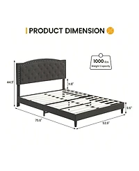 gaomon Upholstered Bed Frame With Height-Adjustable Headboard, Linen Platform Bed Frame Mattress Foundation With Wooden Slats Support, No Box Spring N