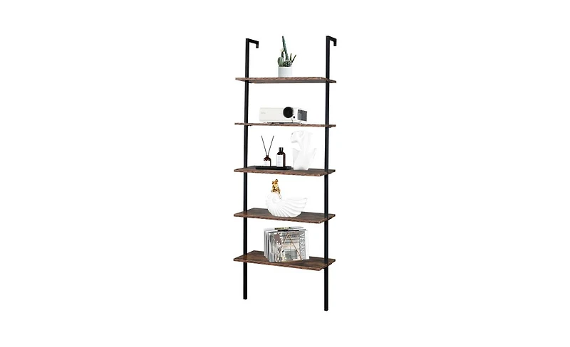 Slickblue Industrial Wall-Mounted Bookcase 5-Tier Open Ladder Shelf with Metal Frame for Stylish Storage
