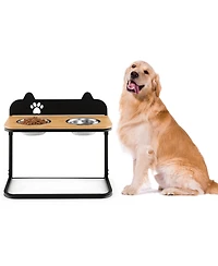 Gouun Dog Bowl Stand with 2 Stainless Steel Food Water Bowls