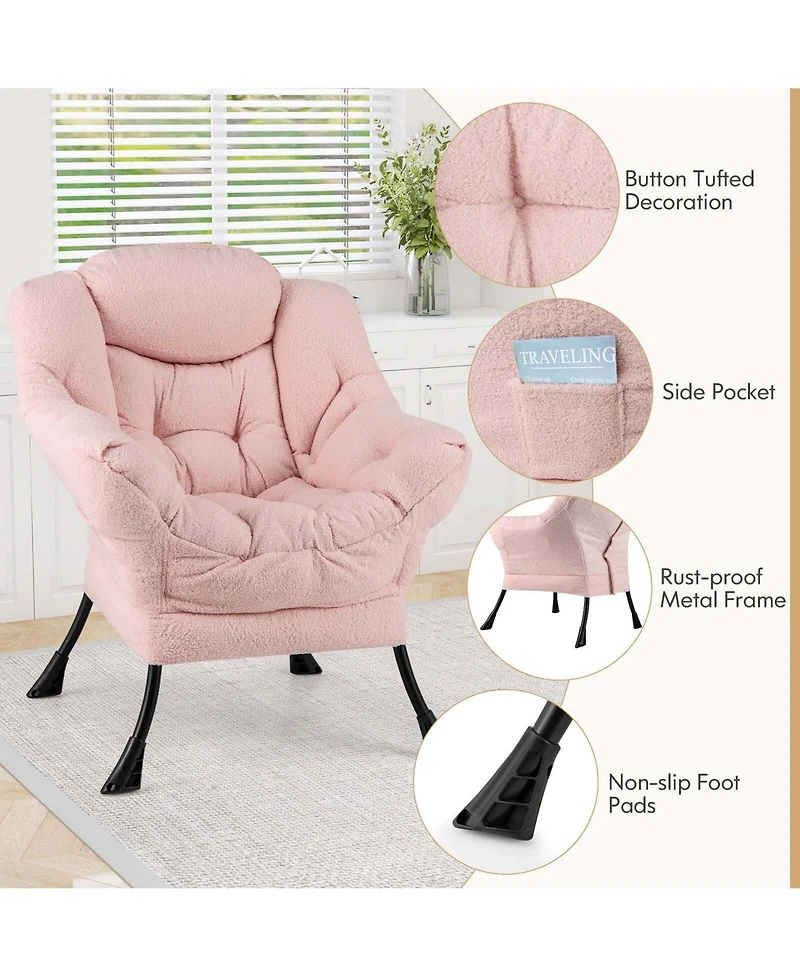Large Lazy Chair with Cozy Head Pillow Stylish Tufted Back & Seat Armrests