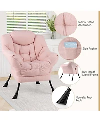 Large Lazy Chair with Cozy Head Pillow Stylish Tufted Back & Seat Armrests