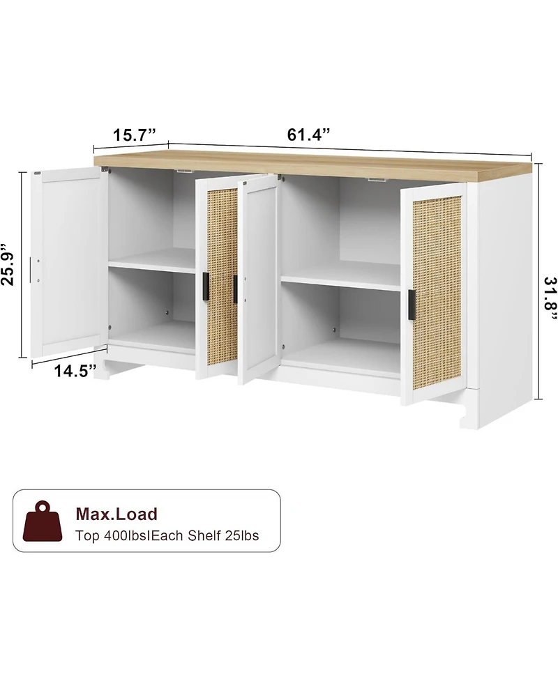 gaomon Buffet Cabinet with Storage, Sideboard Kitchen Storage Cabinet with 4 Rattan Decorated Doors