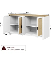gaomon Buffet Cabinet with Storage, Sideboard Kitchen Storage Cabinet with 4 Rattan Decorated Doors