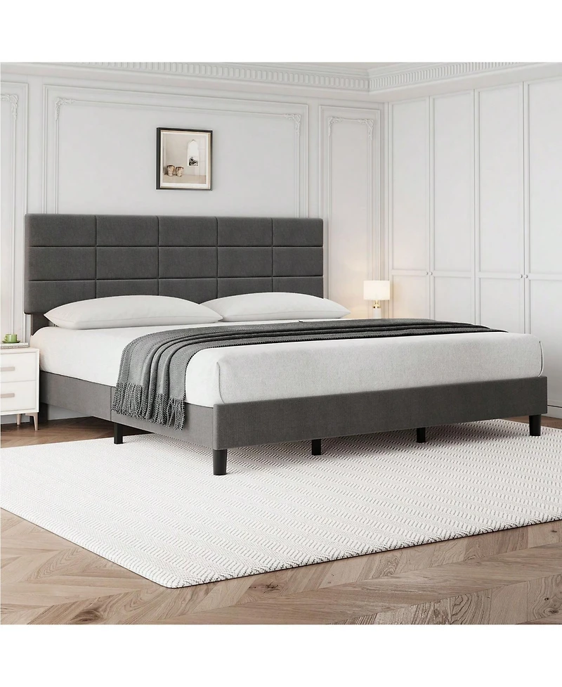 gaomon Platform Bed Frame, Linen Upholstered Bed Frame, Wooden Slats Support, No Box Spring Needed