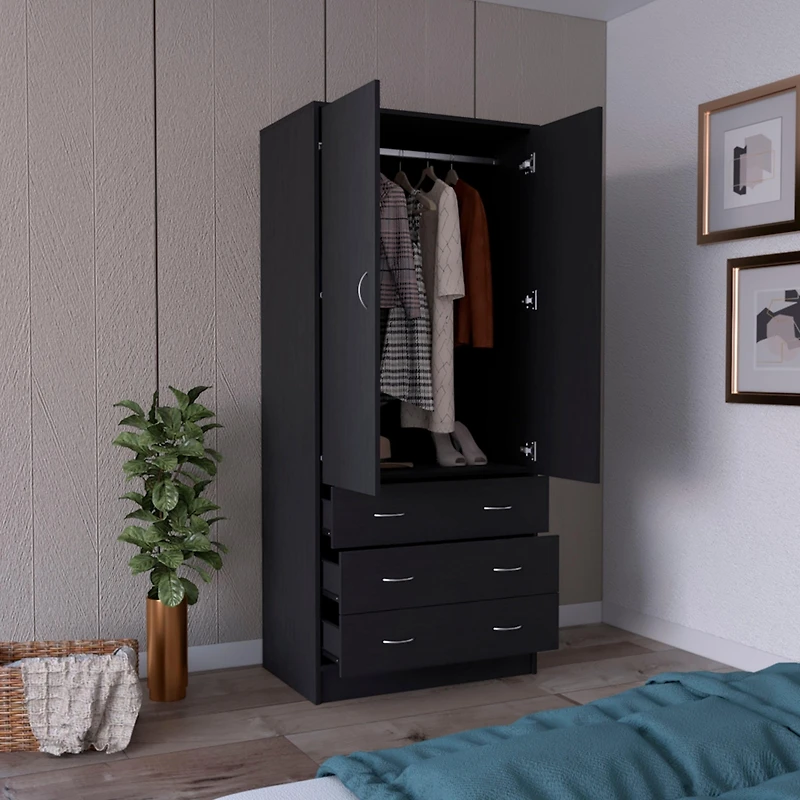 Melfa 71" H Armoire, with 2 doors, 3 drawers and 1 hanging rod, White