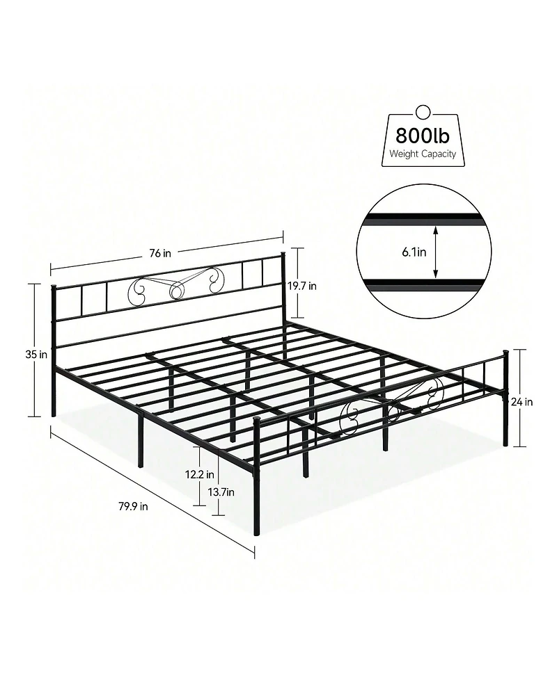 gaomon Metal Platform Bed Frame With Headboard And Footboard, Steel Slat Support Mattress Foundation