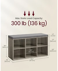 Songmics Home Cushioned Entryway Shoe Storage Bench with 6 Compartments, Heather Greige
