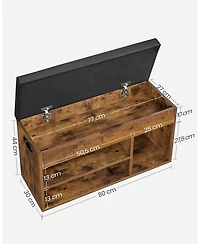 Songmics Home Storage Bench with 3 Storage Compartments & Padded Seat, Rustic Brown & Black