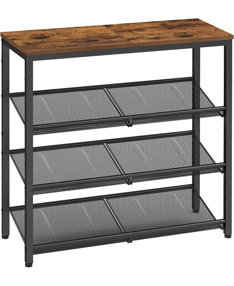 Songmics Home 4-Tier Shoe Rack for Entryway, store up to 12-15 pairs, Rustic Brown & Ink Black
