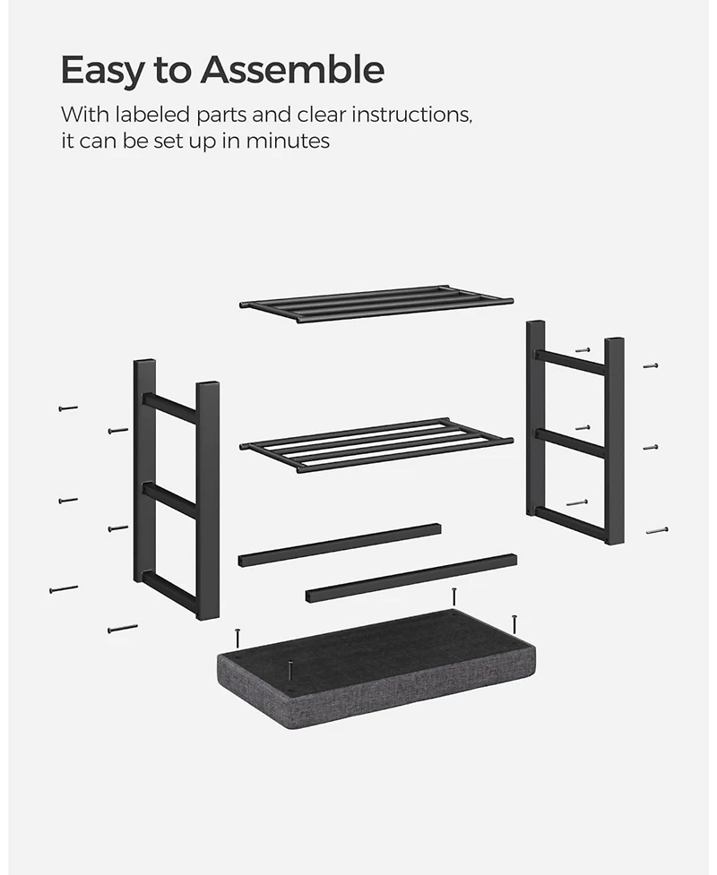 Songmics Home Modern Entryway Bench with cushion and Shoe Storage, Ideal for Living Room, Bedroom, Hallway, Dark Grey & Ink Black