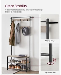 Songmics Home Entryway Industrial Style Coat Rack with Shoe Storage, 3-in-1 Design Steel Frame, Grey