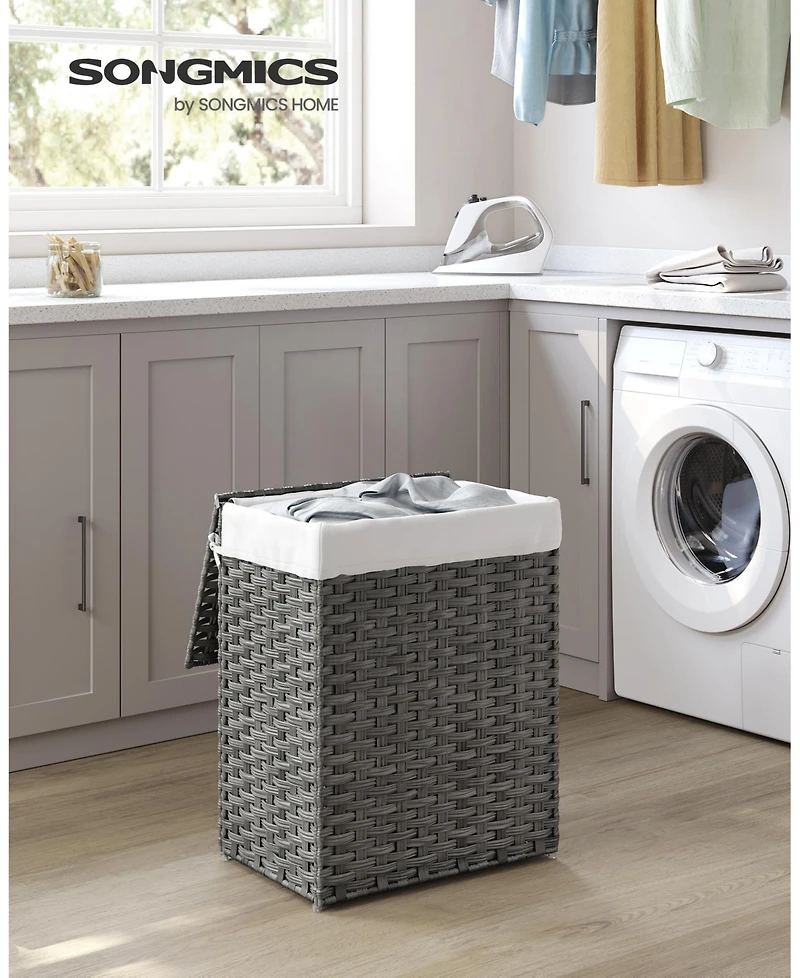 Songmics Home Wicker Laundry Hamper with Removable Liner and Lid, Goose Yellow